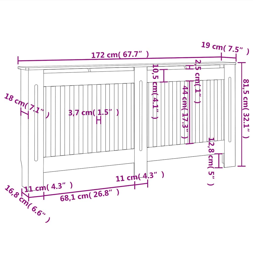 Κάλυμμα Καλοριφέρ 172 x 19 x 81,5 εκ. από MDF - PAKOBAZAAR
