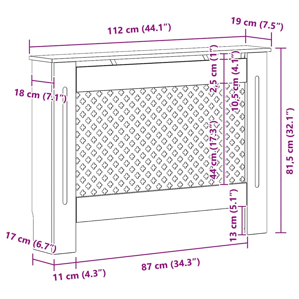 Κάλυμμα Καλοριφέρ Ανθρακί 112 x 19 x 81,5 εκ. από MDF - PAKOBAZAAR