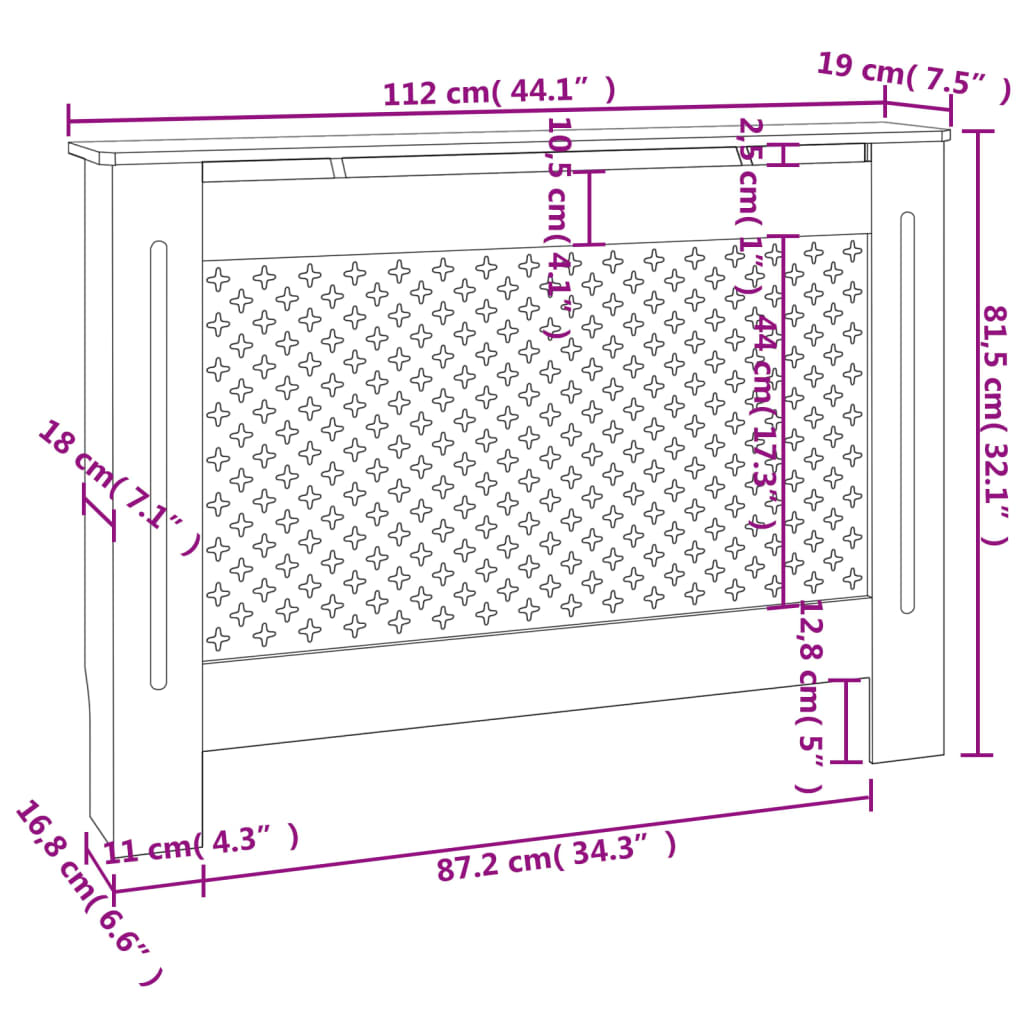 Κάλυμμα Καλοριφέρ Μαύρο 112 x 19 x 81,5 εκ. από MDF - PAKOBAZAAR