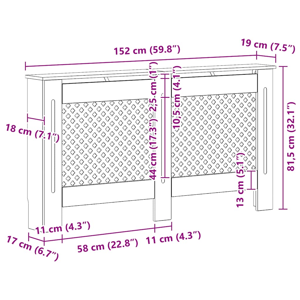 Κάλυμμα Καλοριφέρ Ανθρακί 152 x 19 x 81,5 εκ. από MDF - PAKOBAZAAR