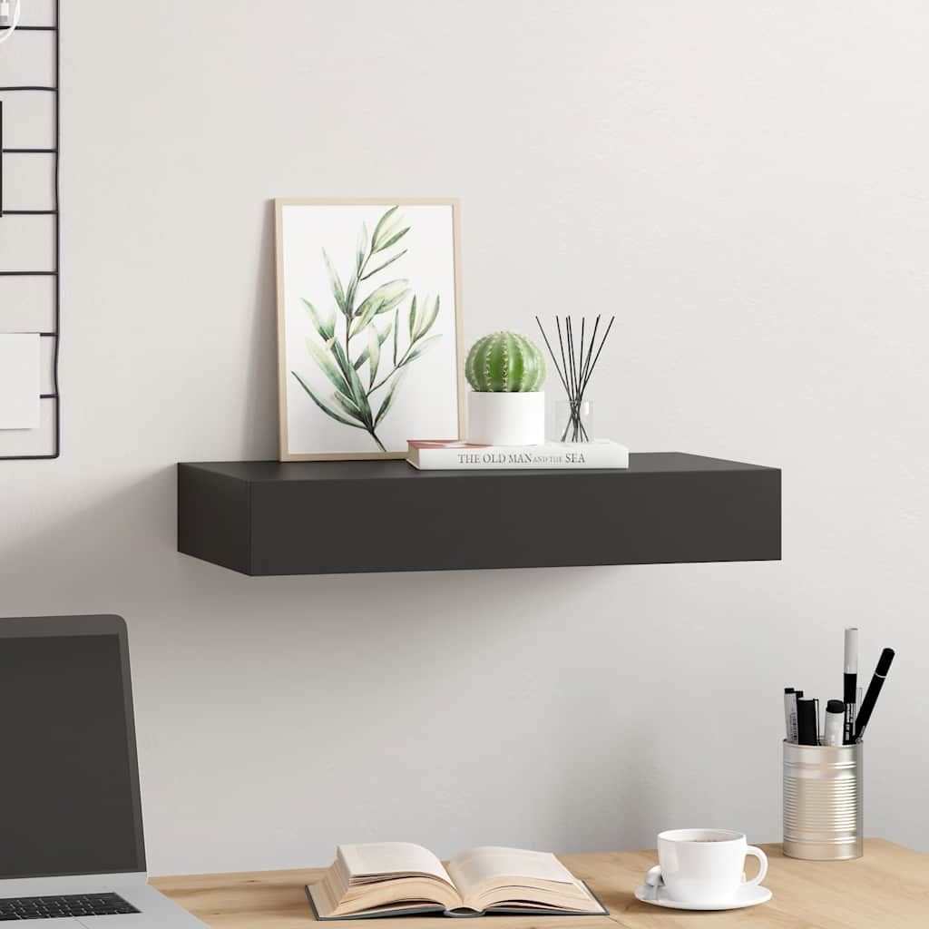 Ράφι Τοίχου με Συρτάρι Μαύρο 48 x 25 x 8 εκ. από MDF - PAKOBAZAAR