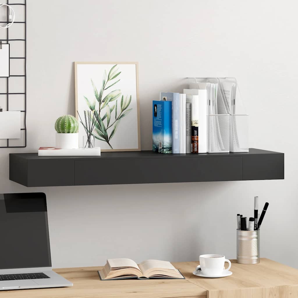 Ράφι Τοίχου με Συρτάρι Μαύρο 80 x 25 x 8 εκ. MDF - PAKOBAZAAR