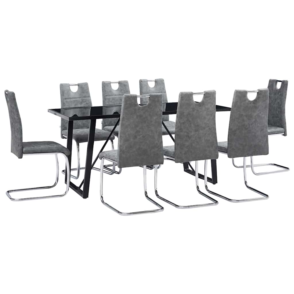 Σετ Τραπεζαρίας 9 Τεμαχίων Γκρι από Συνθετικό Δέρμα