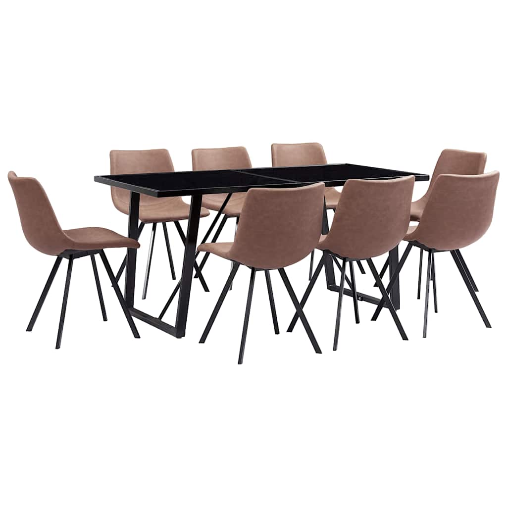 Σετ Τραπεζαρίας 9 Τεμαχίων Μεσαίο Καφέ από Συνθετικό Δέρμα