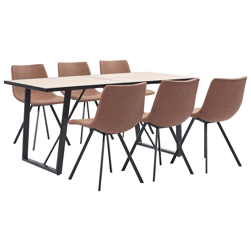 Σετ Τραπεζαρίας 7 τεμ. Μεσαίο Καφέ από Συνθετικό Δέρμα
