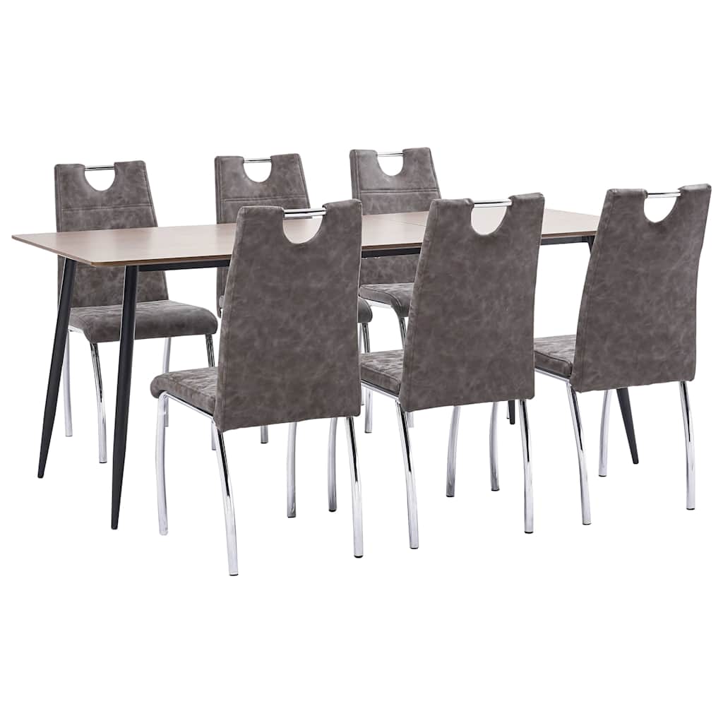 Σετ Τραπεζαρίας 7 Τεμαχίων Καφέ από Συνθετικό Δέρμα