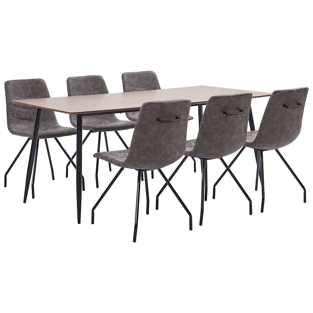 Σετ Τραπεζαρίας 7 Τεμαχίων Σκούρο Καφέ από Συνθετικό Δέρμα