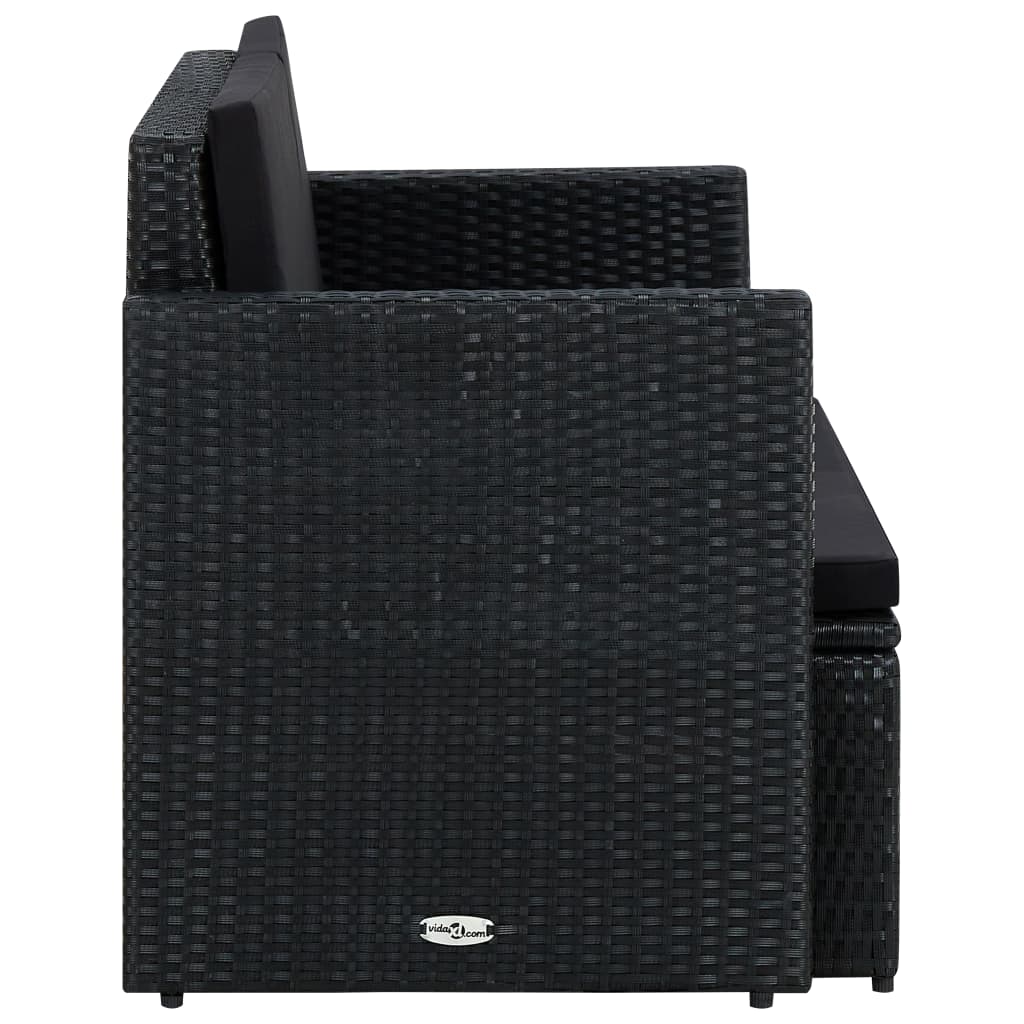 Καναπές Κήπου Διθέσιος Μαύρος από Συνθετικό Ρατάν με Μαξιλάρια - Pakobazaar