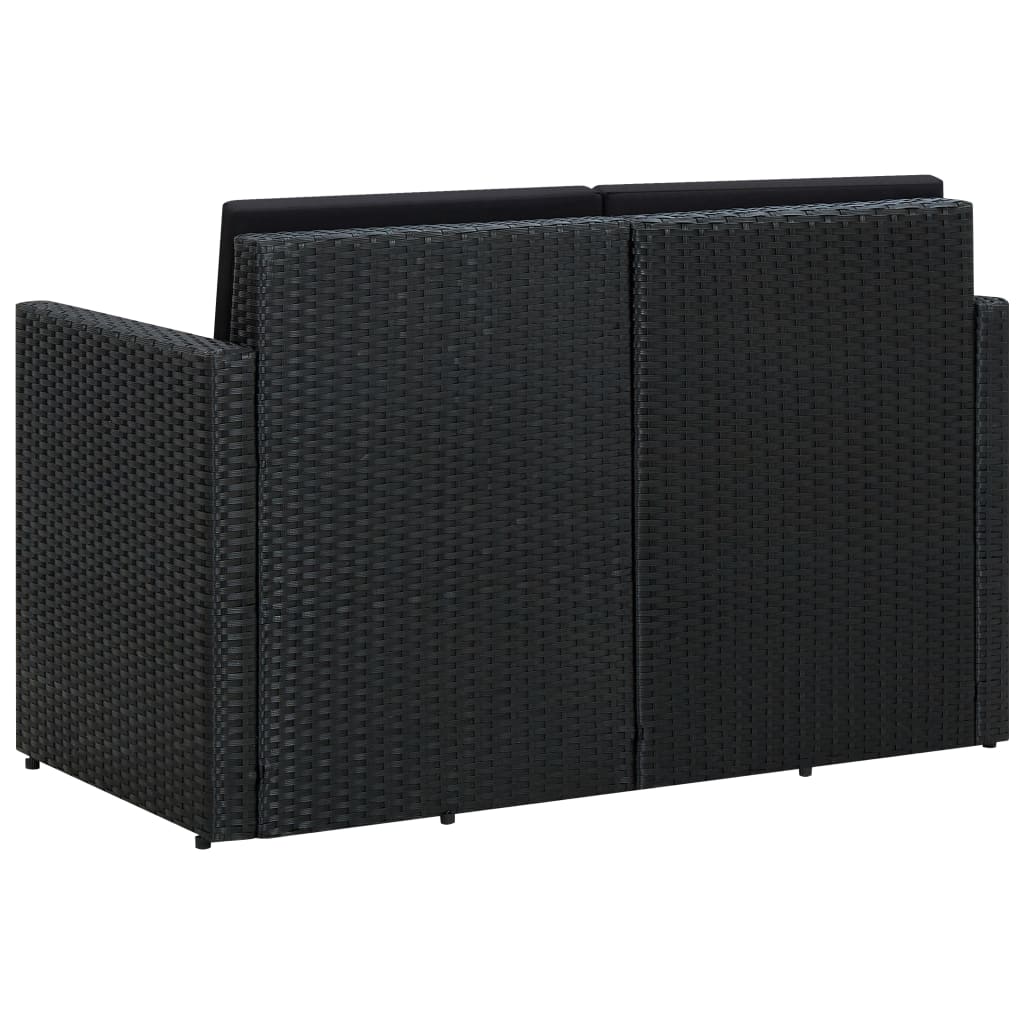 Καναπές Κήπου Διθέσιος Μαύρος από Συνθετικό Ρατάν με Μαξιλάρια - Pakobazaar