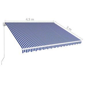 Τέντα Συρόμενη Χειροκίνητη Μπλε / Λευκό 450 x 300 εκ. - Pakobazaar