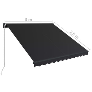 Τέντα Συρόμενη Χειροκίνητη Ανθρακί 300 x 250 εκ. - Pakobazaar