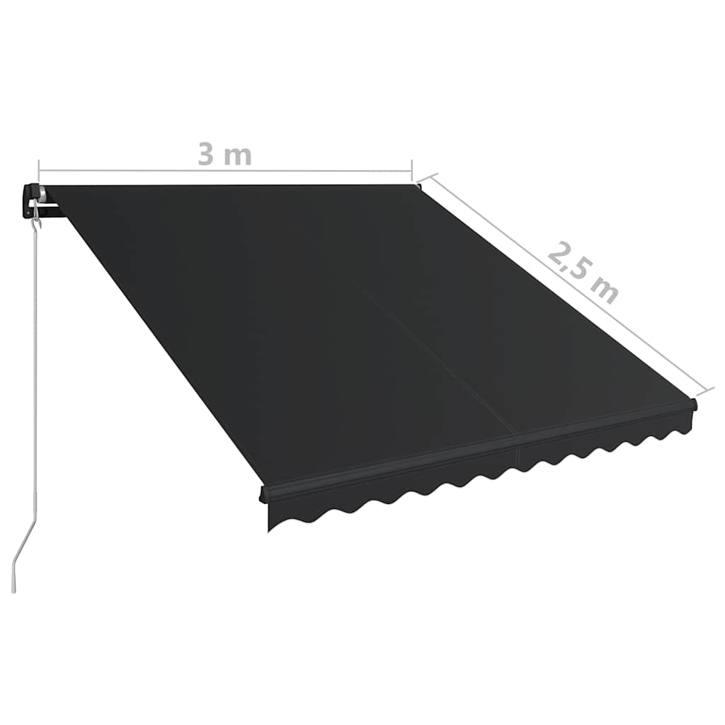 Τέντα Συρόμενη Χειροκίνητη με LED Ανθρακί 300 x 250 εκ. - PAKOBAZAAR