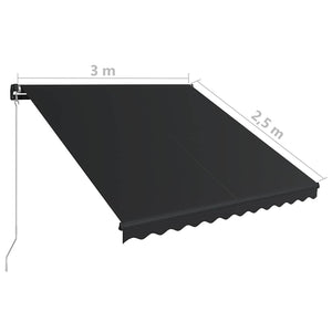Τέντα Συρόμενη Χειροκίνητη με LED Ανθρακί 300 x 250 εκ. - PAKOBAZAAR