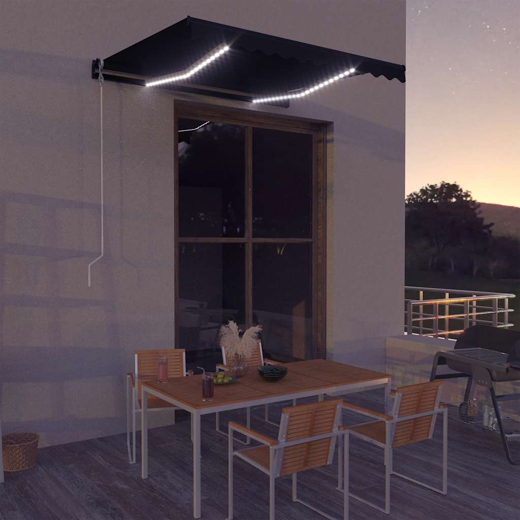 Τέντα Συρόμενη Χειροκίνητη με LED Ανθρακί 300 x 250 εκ. - PAKOBAZAAR