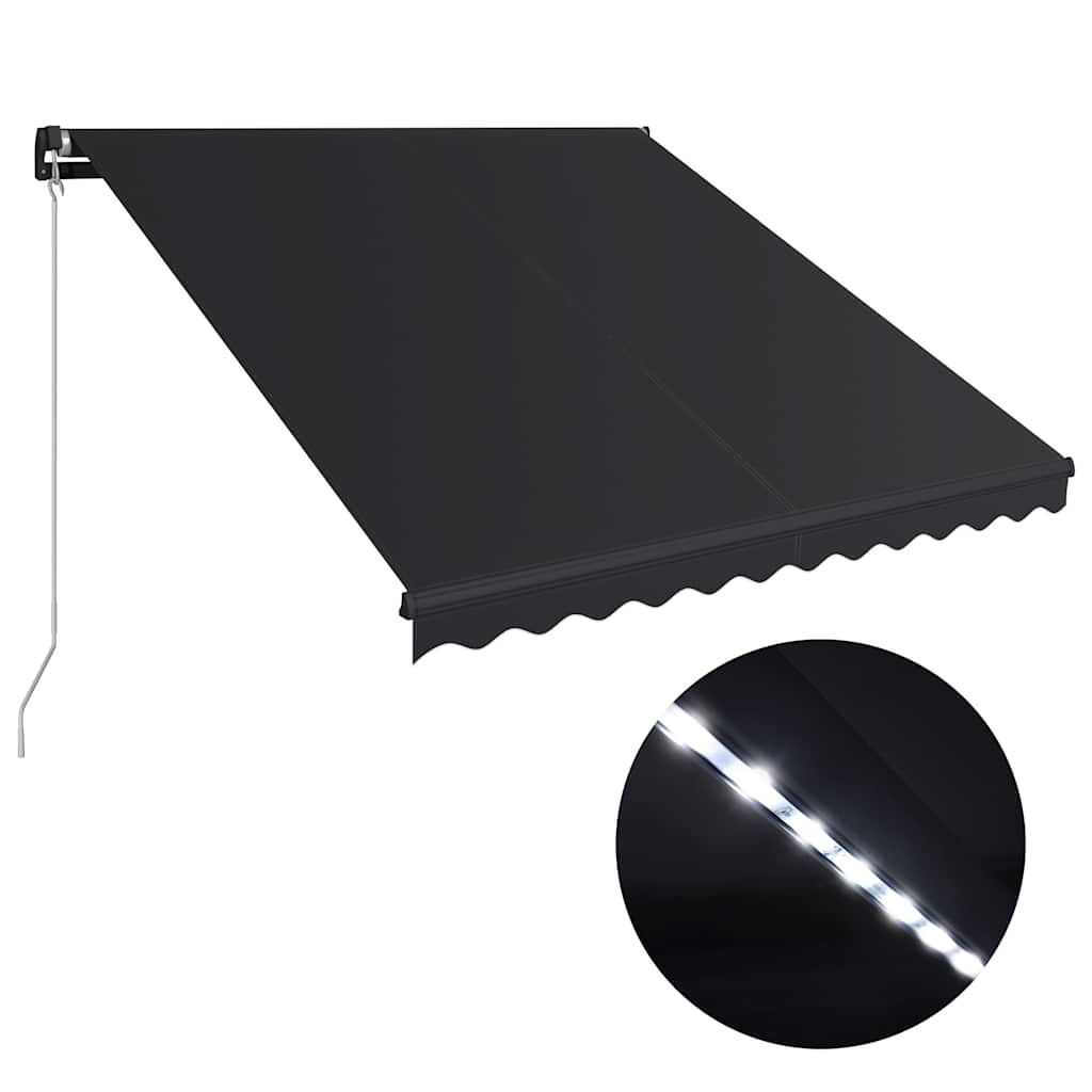 Τέντα Συρόμενη Χειροκίνητη με LED Ανθρακί 350 x 250 εκ. - PAKOBAZAAR
