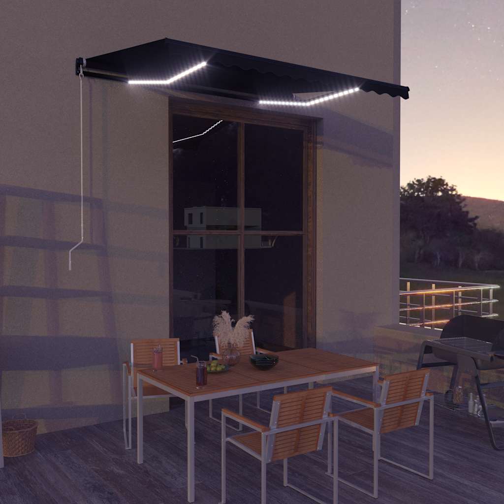 Τέντα Συρόμενη Χειροκίνητη με LED Ανθρακί 350 x 250 εκ. - PAKOBAZAAR