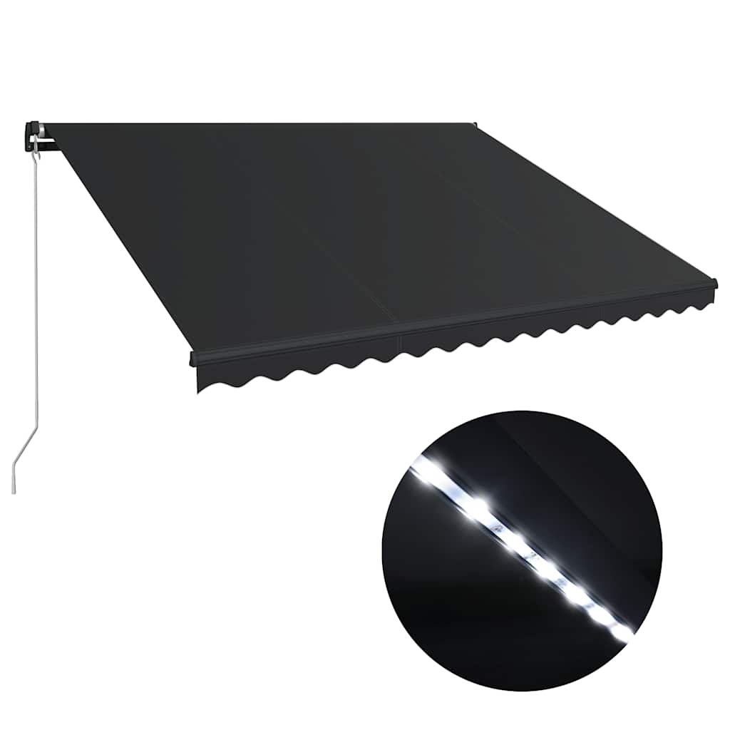 Τέντα Συρόμενη Χειροκίνητη με LED Ανθρακί 450 x 300 εκ. - PAKOBAZAAR