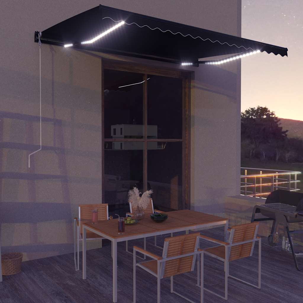 Τέντα Συρόμενη Χειροκίνητη με LED Ανθρακί 450 x 300 εκ. - PAKOBAZAAR