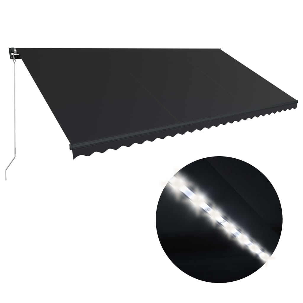 Τέντα Συρόμενη Χειροκίνητη με LED Ανθρακί 600 x 300 εκ.