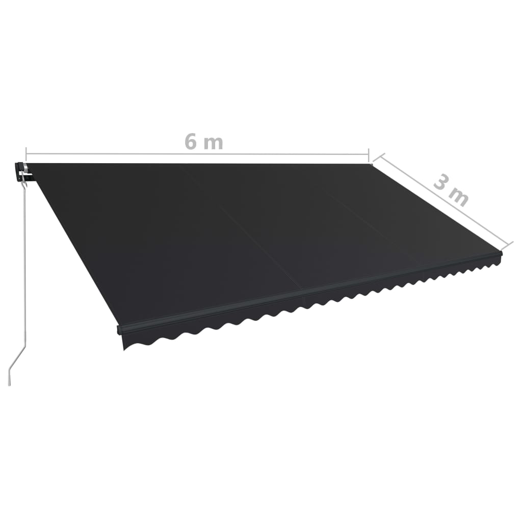 Τέντα Συρόμενη Χειροκίνητη με LED Ανθρακί 600 x 300 εκ.