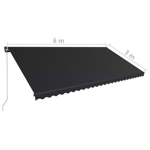 Τέντα Συρόμενη Χειροκίνητη με LED Ανθρακί 600 x 300 εκ.