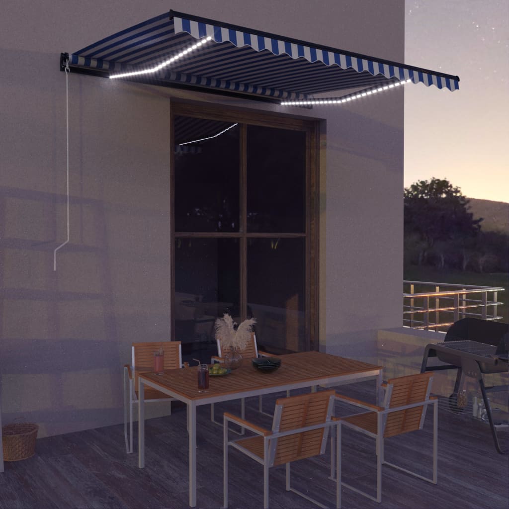 Τέντα Συρόμενη Χειροκίνητη με LED Μπλε / Λευκό 400 x 300 εκ.