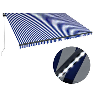 Τέντα Συρόμενη Χειροκίνητη με LED Μπλε / Λευκό 500 x 300 εκ.
