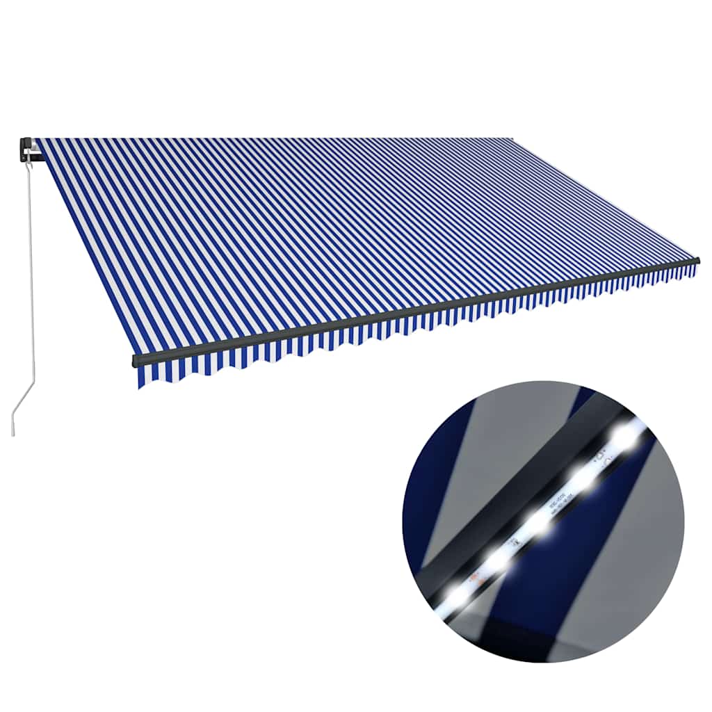 Τέντα Συρόμενη Χειροκίνητη με LED Μπλε / Λευκό 600 x 300 εκ.