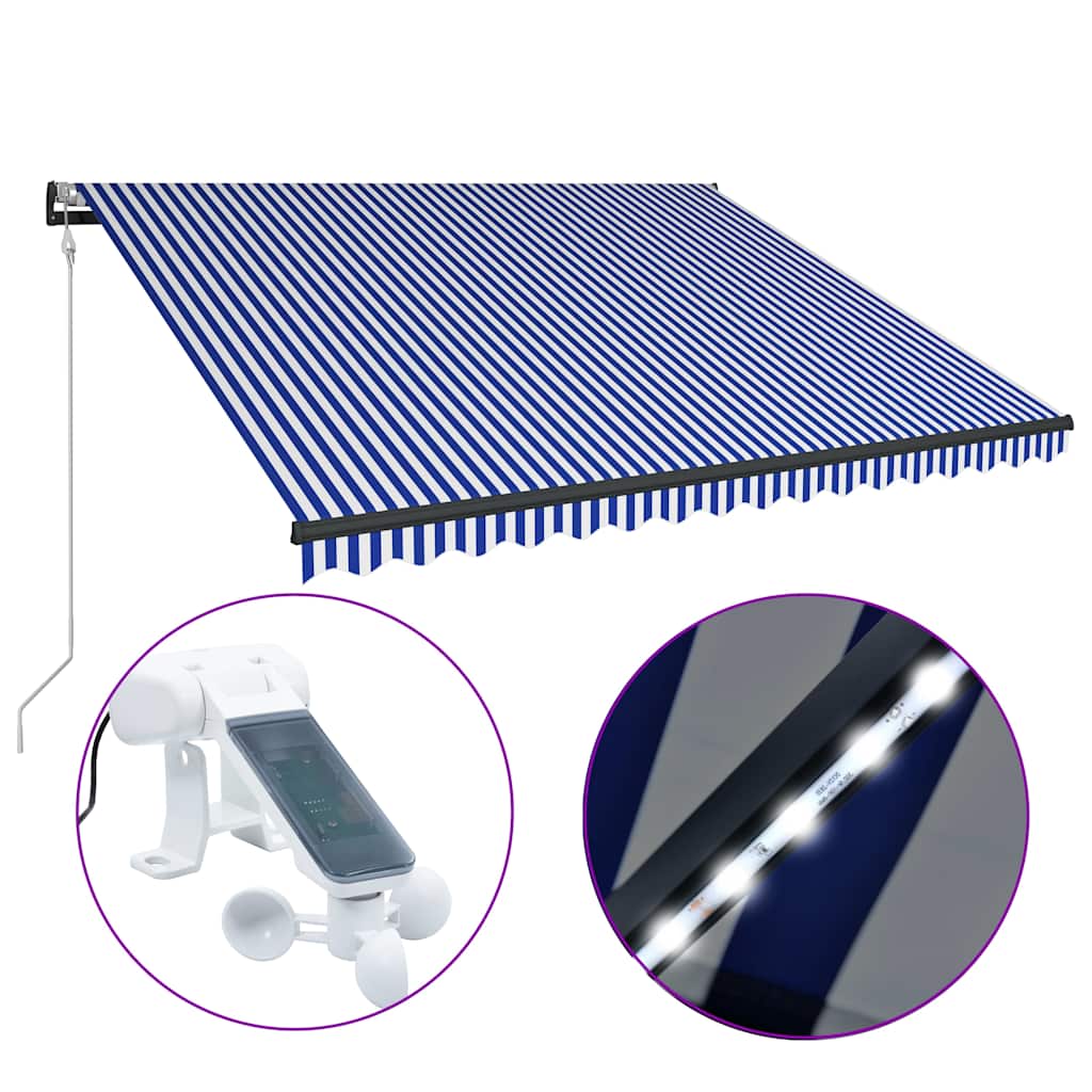 Τέντα με Αισθητήρα Ανέμου & LED Μπλε / Λευκή 300 x 250 εκ.