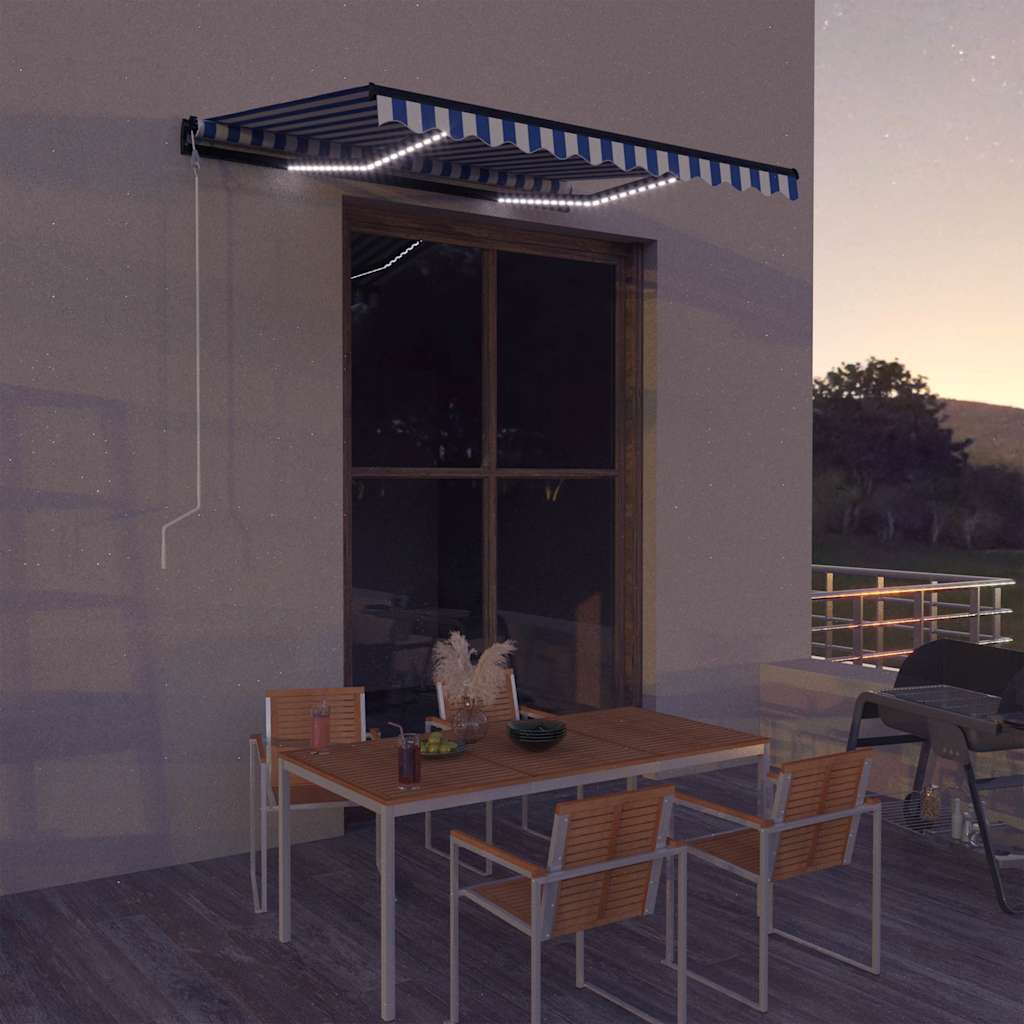 Τέντα με Αισθητήρα Ανέμου & LED Μπλε / Λευκή 300 x 250 εκ.