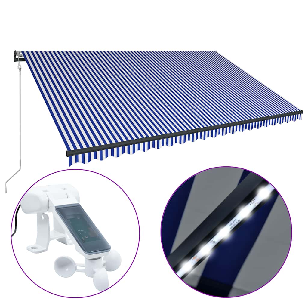 Τέντα με Αισθητήρα Ανέμου & LED Μπλε / Λευκή 500 x 300 εκ. - PAKOBAZAAR