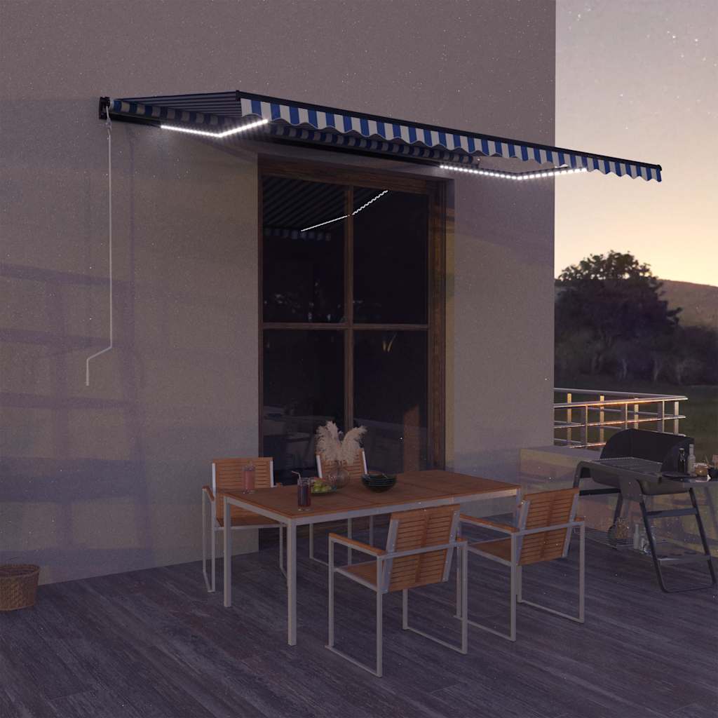 Τέντα με Αισθητήρα Ανέμου & LED Μπλε / Λευκή 500 x 300 εκ. - PAKOBAZAAR