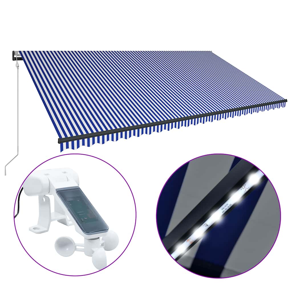 Τέντα με Αισθητήρα Ανέμου & LED Μπλε / Λευκή 600 x 300 εκ.