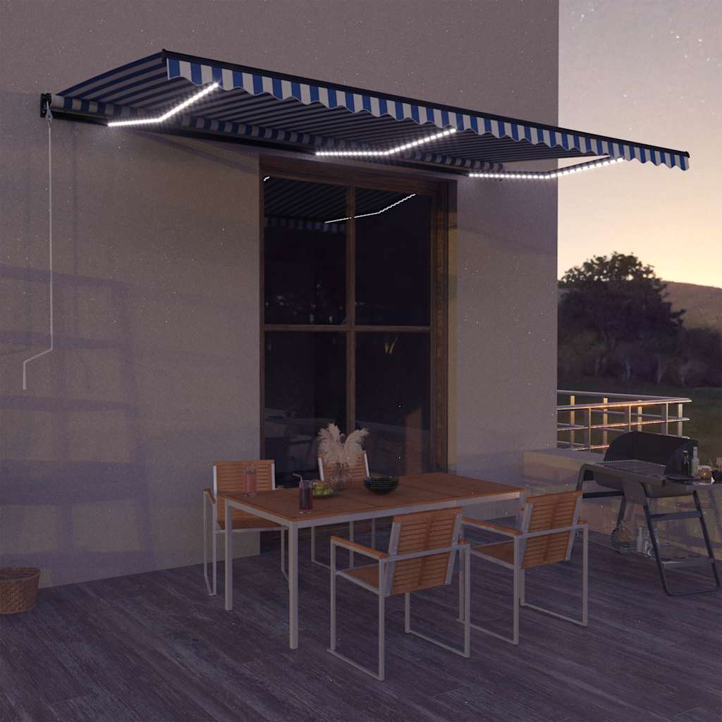 Τέντα με Αισθητήρα Ανέμου & LED Μπλε / Λευκή 600 x 300 εκ.