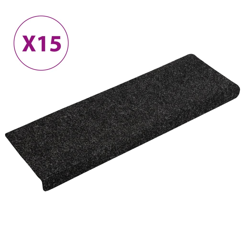 Πατάκια Σκαλιών Αυτοκόλλητα 15 τεμ. 65x21x4 εκ. Μαύρα Ορθογώνια Άκρη - PAKOBAZAAR