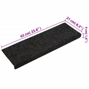 Πατάκια Σκαλιών Αυτοκόλλητα 15 τεμ. 65x21x4 εκ. Μαύρα Ορθογώνια Άκρη - PAKOBAZAAR