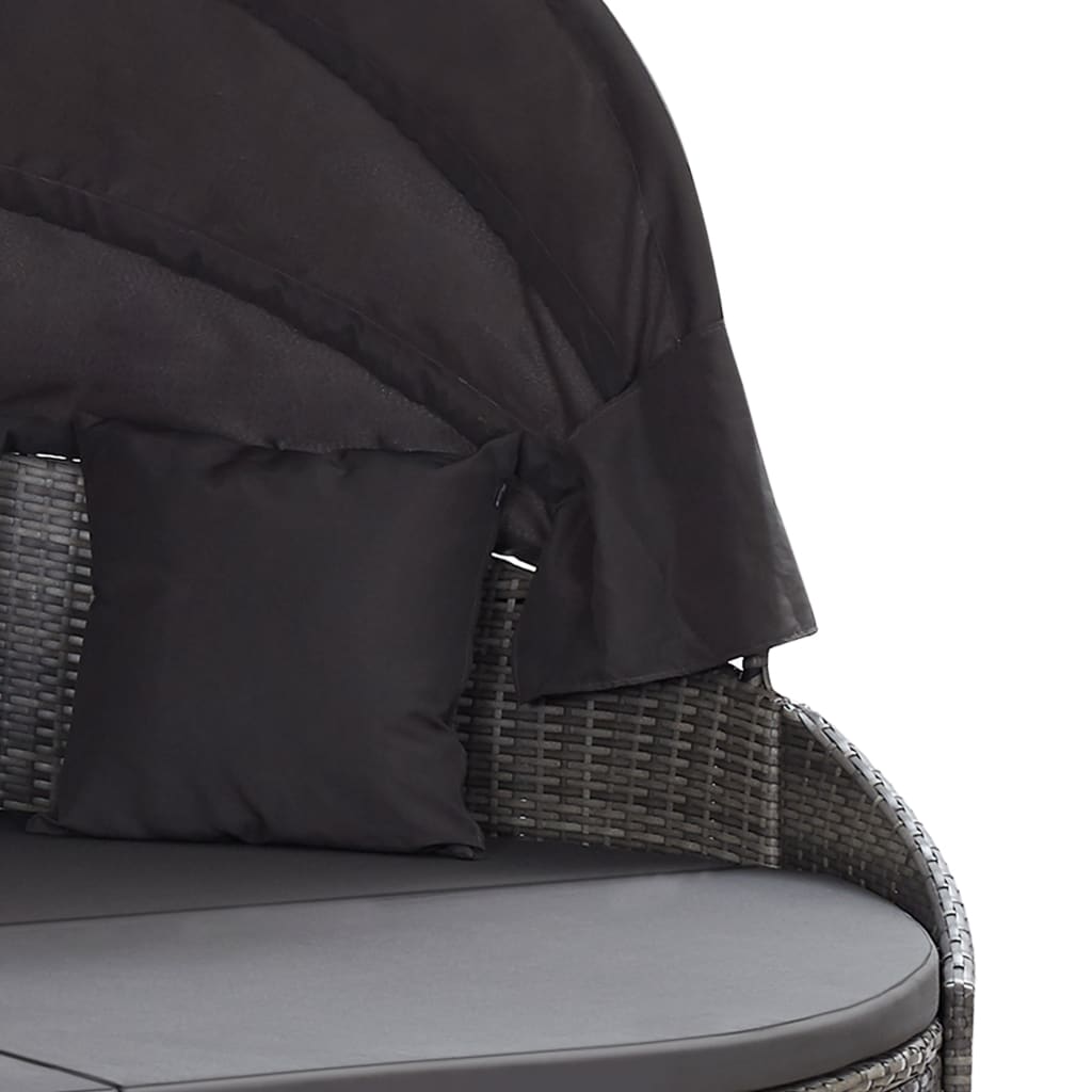 Ξαπλώστρα Διπλή Γκρι από Συνθετικό Ρατάν με Τέντα - Pakobazaar