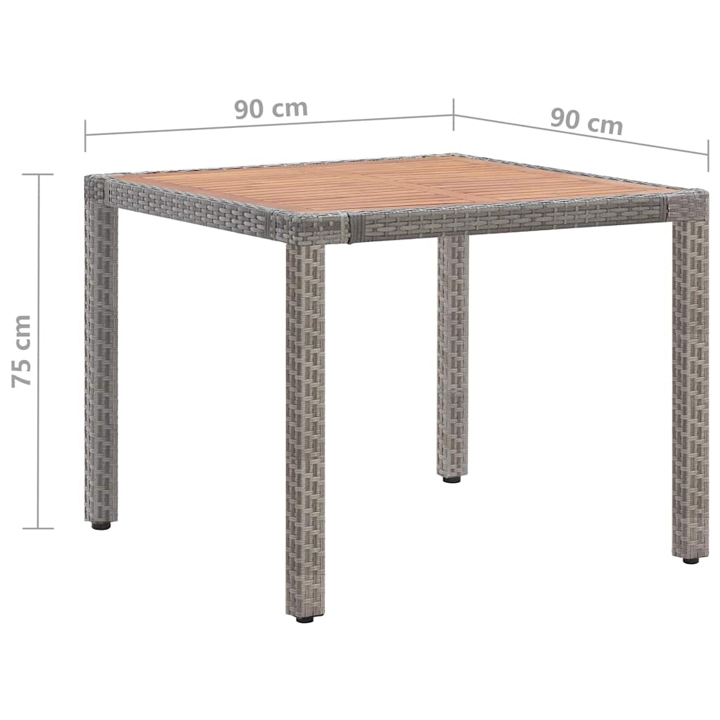 Τραπέζι Κήπου Γκρι 90x90x75 εκ. Συνθ. Ρατάν/Μασίφ Ξύλο Ακακίας