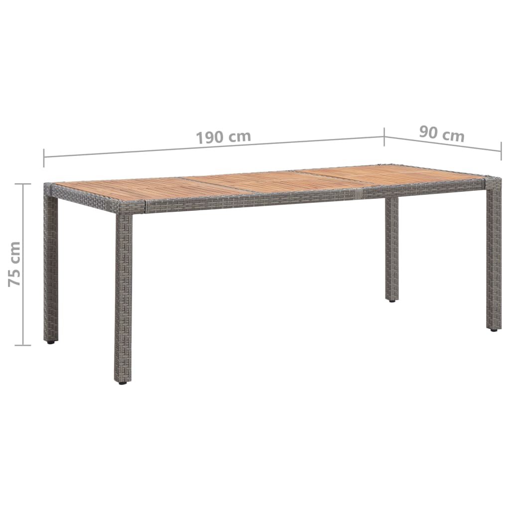 Τραπέζι Κήπου Γκρι 190x90x75 εκ. Συνθ. Ρατάν/Μασίφ Ξύλο Ακακίας