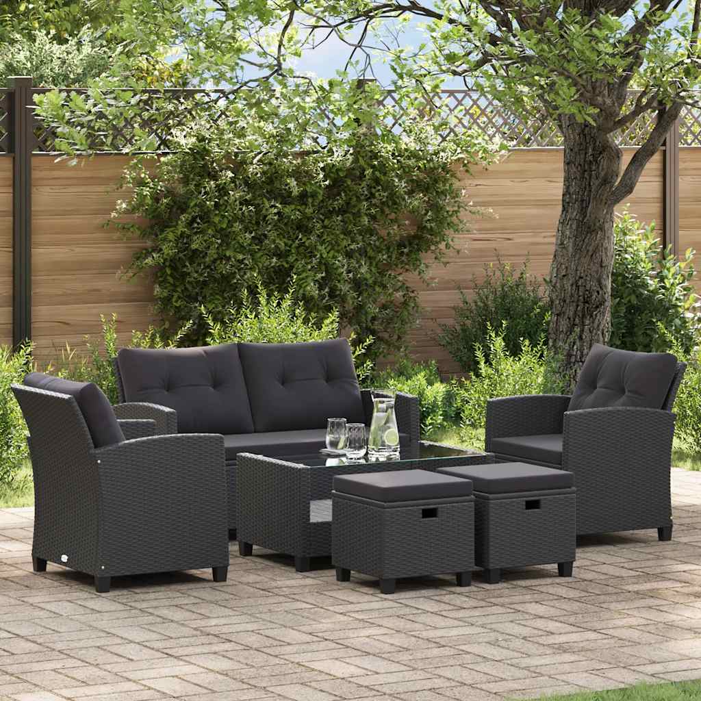 Σαλόνι Κήπου 6 Τεμαχίων Μαύρο από Συνθετικό Ρατάν με Μαξιλάρια - Pakobazaar