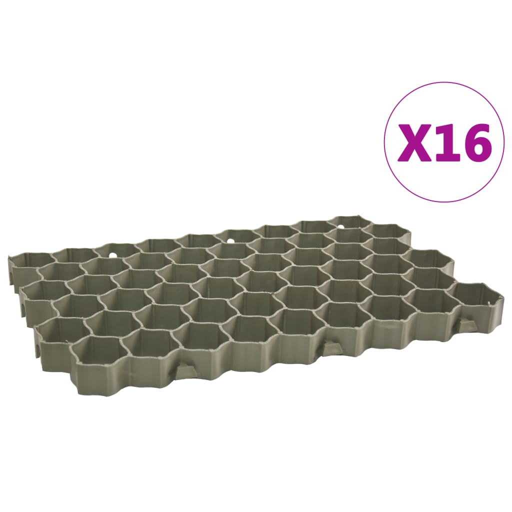 Πλέγμα Γκαζόν 16 τεμ. Πράσινο 60 x 40 x 3 εκ. Πλαστικό - PAKOBAZAAR
