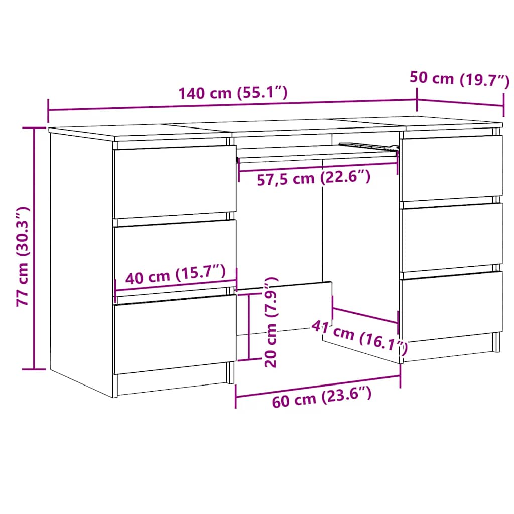 Γραφείο Sonoma Δρυς 140 x 50 x 77 εκ. από Επεξ. Ξύλο