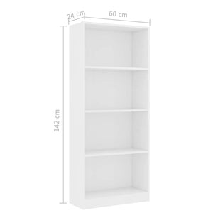 Βιβλιοθήκη με 4 Ράφια Λευκή 60 x 24 x 142 εκ. από Επεξ. Ξύλο - Pakobazaar