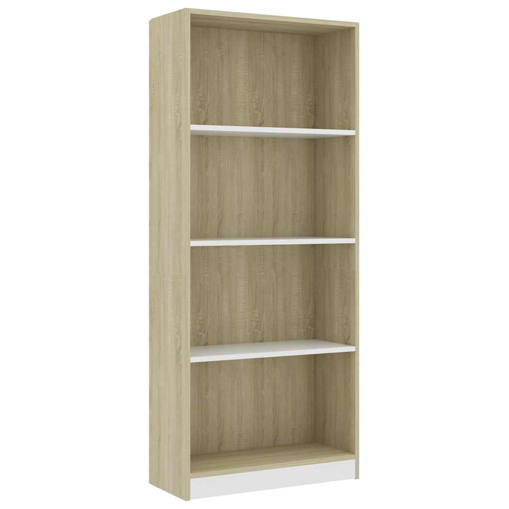 Βιβλιοθήκη με 4 Ράφια Λευκό/Sonoma 60x24x142 εκ. Μοριοσανίδα