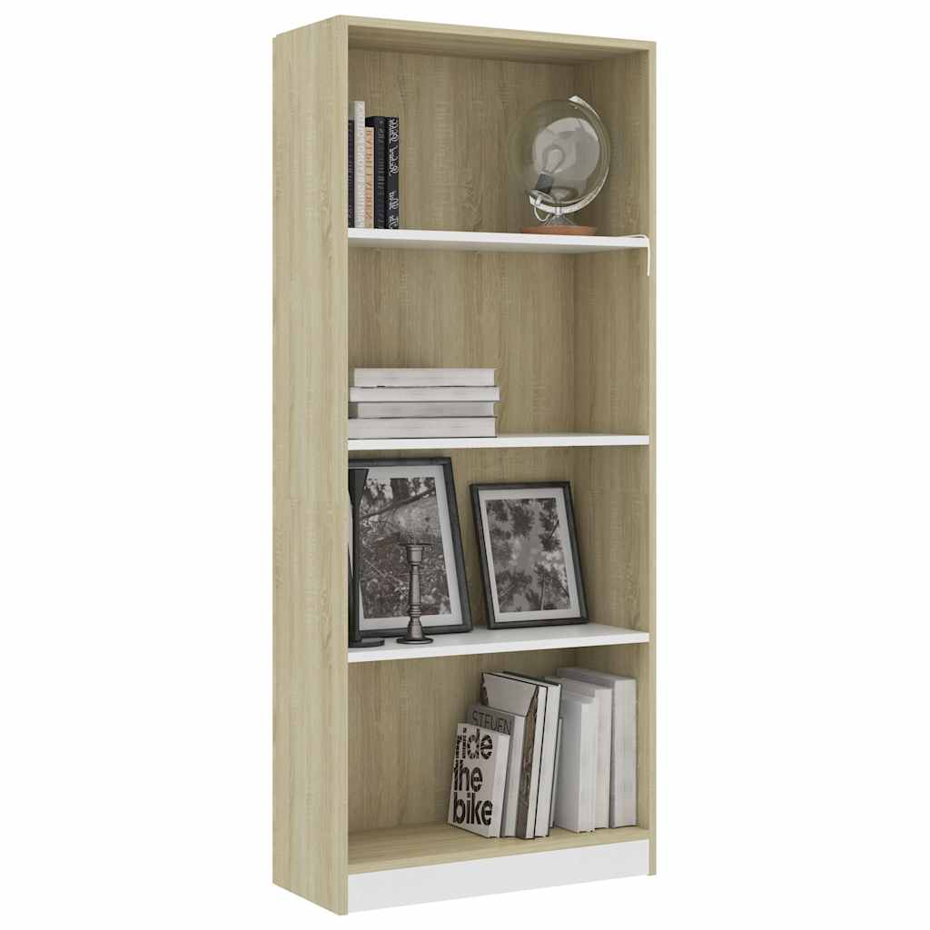 Βιβλιοθήκη με 4 Ράφια Λευκό/Sonoma 60x24x142 εκ. Μοριοσανίδα