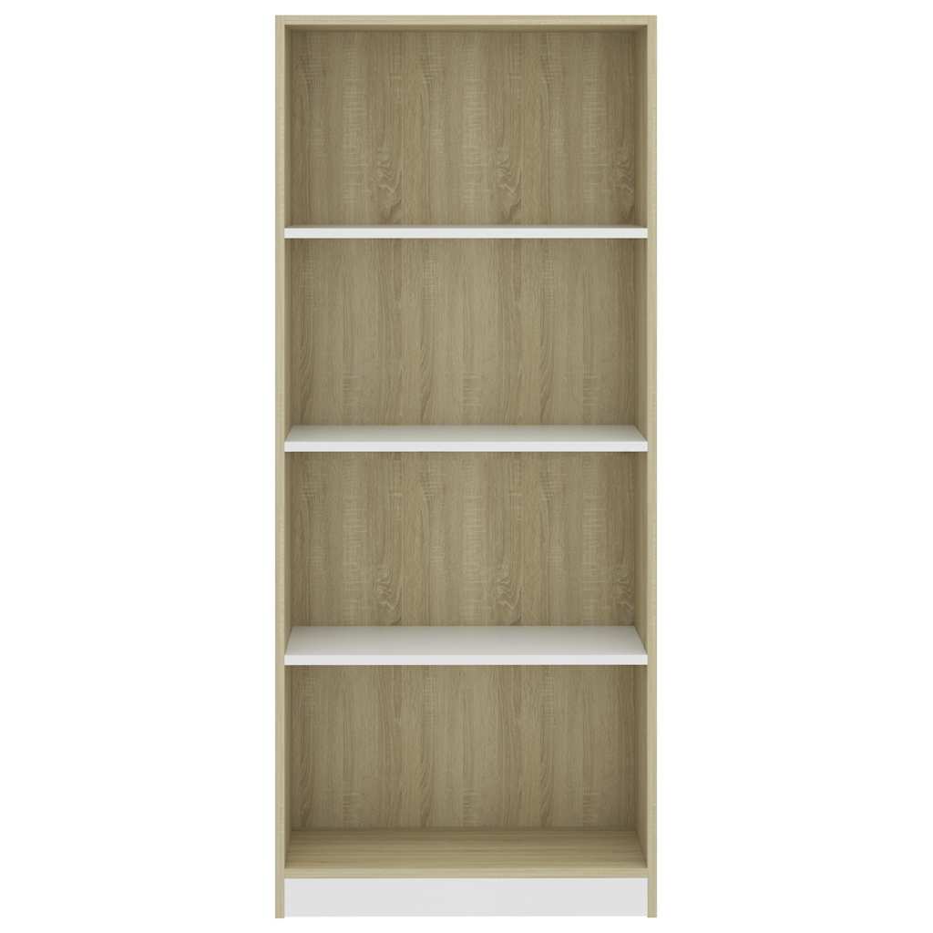 Βιβλιοθήκη με 4 Ράφια Λευκό/Sonoma 60x24x142 εκ. Μοριοσανίδα