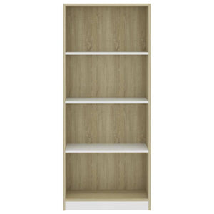 Βιβλιοθήκη με 4 Ράφια Λευκό/Sonoma 60x24x142 εκ. Μοριοσανίδα