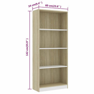 Βιβλιοθήκη με 4 Ράφια Λευκό/Sonoma 60x24x142 εκ. Μοριοσανίδα