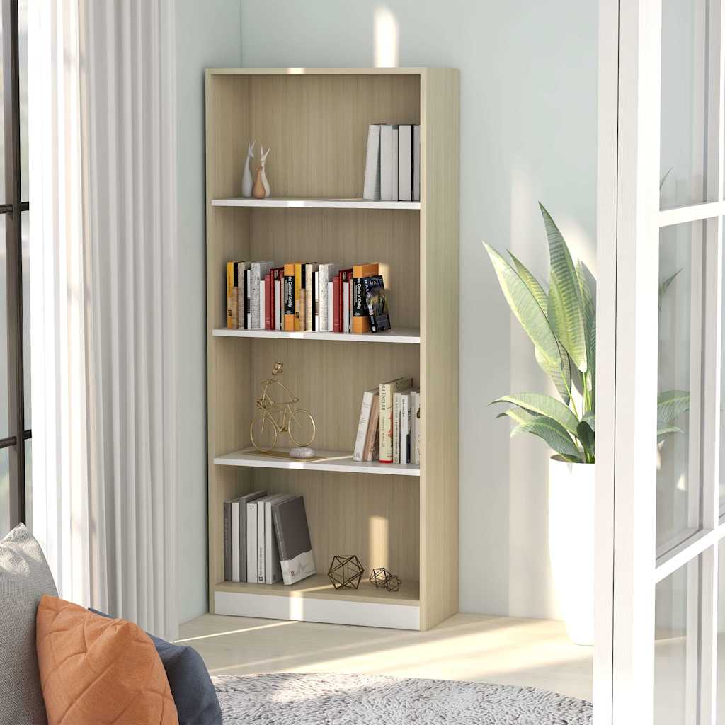 Βιβλιοθήκη με 4 Ράφια Λευκό/Sonoma 60x24x142 εκ. Μοριοσανίδα