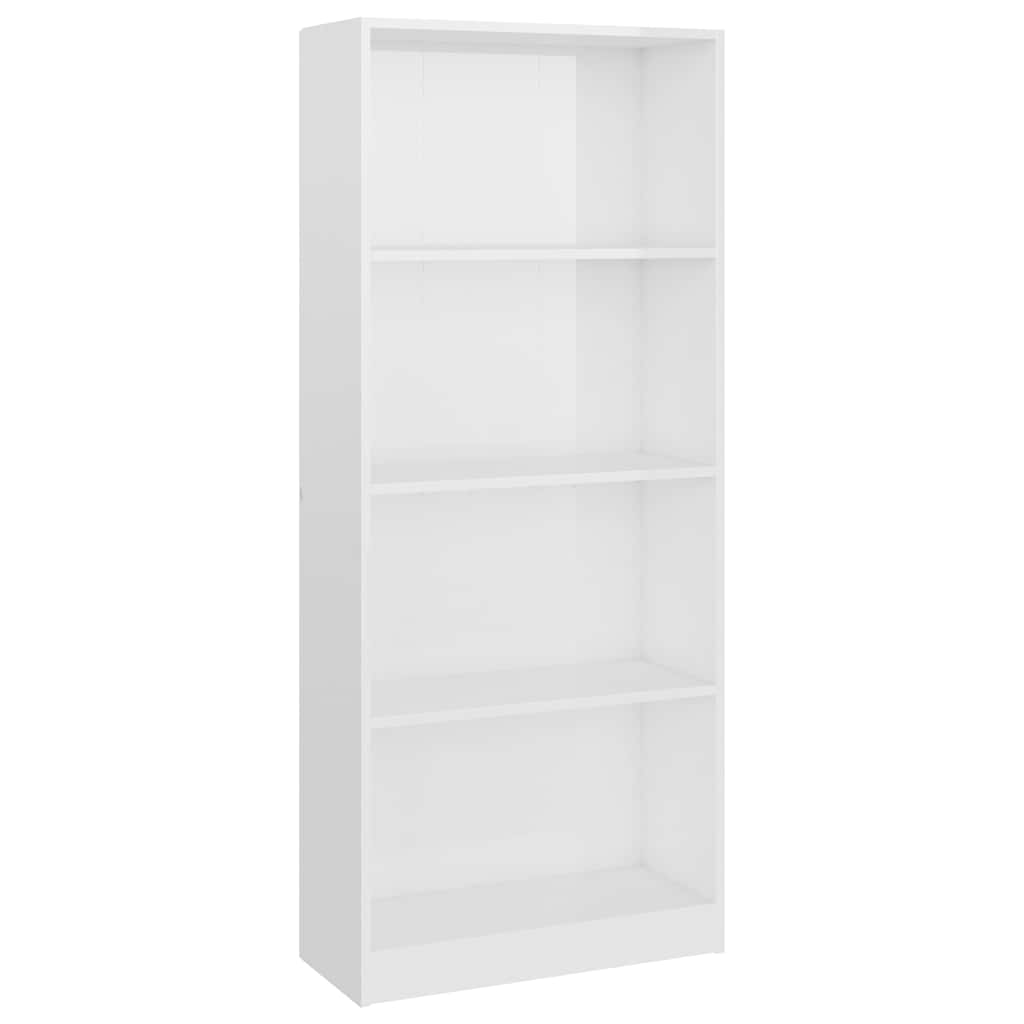 Βιβλιοθήκη με 4 Ράφια Γυαλιστερό Λευκό 60x24x142 εκ Επεξ. Ξύλο